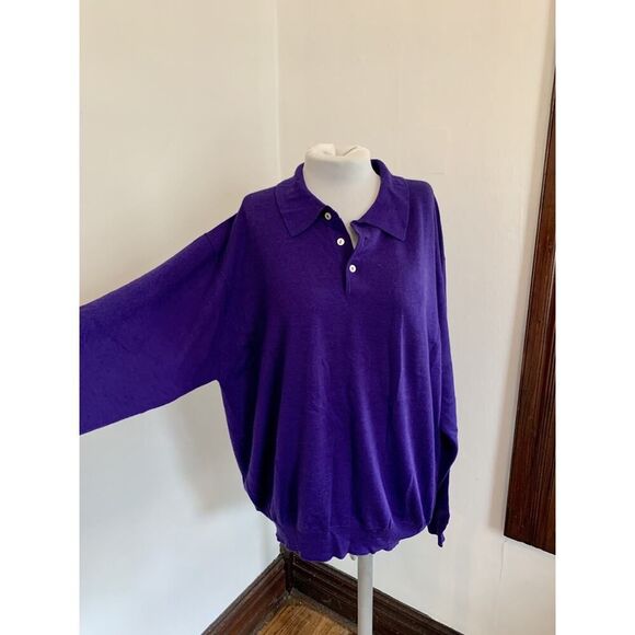 Peter Millar VTG Purple Silk Wool Cashmere Polo Sweater XL NWT Collar Button - Picture 2 of 14